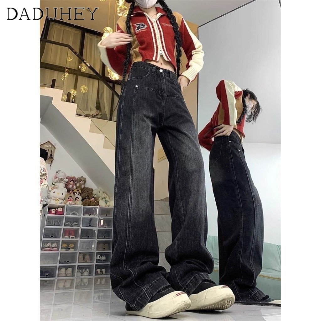 DaDuHey2026 2026 New Summer Black Gray High Waist Loose Drooping Straight Jeans Women's American High Street Retro Washed Distressed All-Matching Wide Leg Jeans - รูปที่ 5