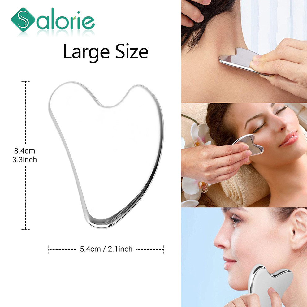 Salorie 2.1*3.3 นิ้วสแตนเลส GuaSha Scraping Board Facial Beauty Facial Lifting Nasolabial เส้นเครื่องมือนวดตา