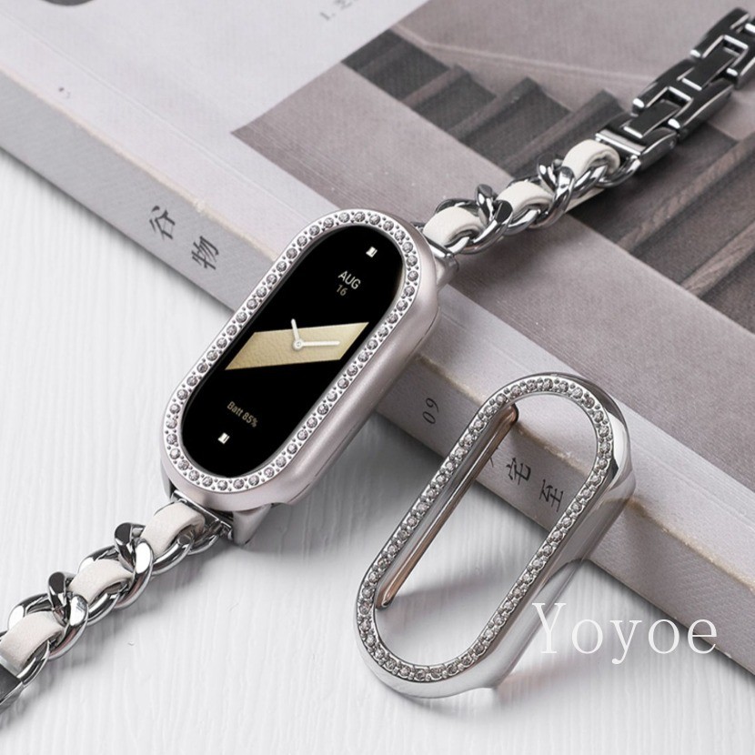 Shiny Diamond Encrusted Case สําหรับ Xiaomi Mi Band 9 8 PC Hard กันชนฝาครอบป้องกันสําหรับ Mi Band 8NFC 9NFC Shell
