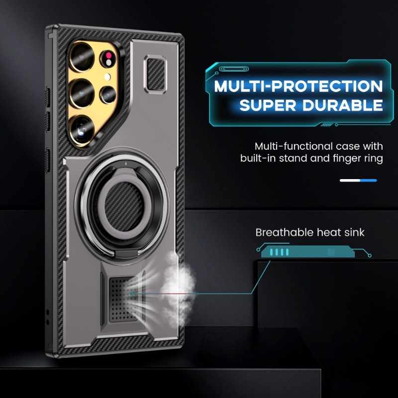 คาร์บอนไฟเบอร์ Hard เคสโทรศัพท์สําหรับ Samsung S24 S23 S22 Ultra S23FE A55 A35 A34 A54 ปลอกกันกระแทก Cooling ฝาครอบแหวนขาตั้ง