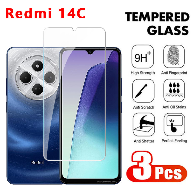 กระจกนิรภัยป้องกันหน้าจอสําหรับRedmi 14C 15C POCO C75 4G 2024 ฝาครอบฟิล์มแก้วโปร่งใสสําหรับRedmi15C 