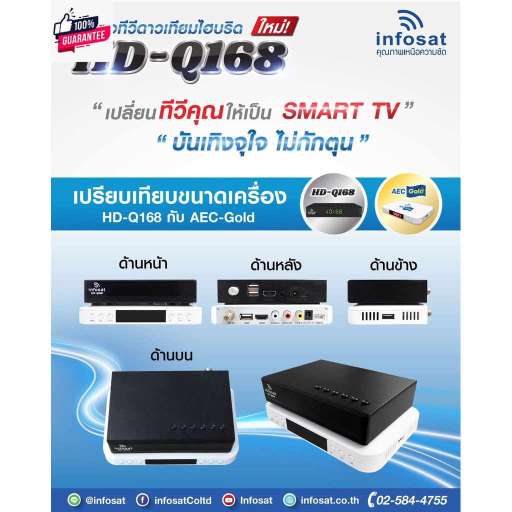INFOSAT HD-Q168 กล่องทีวีดาวเทียมไฮริด ใช้งานได้ทั้งระ C & KU & WiFi