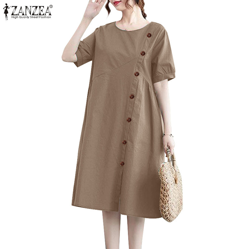 ZANZEA ซานเซีย ผู้หญิงเกาหลีลําลองคอกลมแขนโคมไฟแยกเหมชุดหลวม