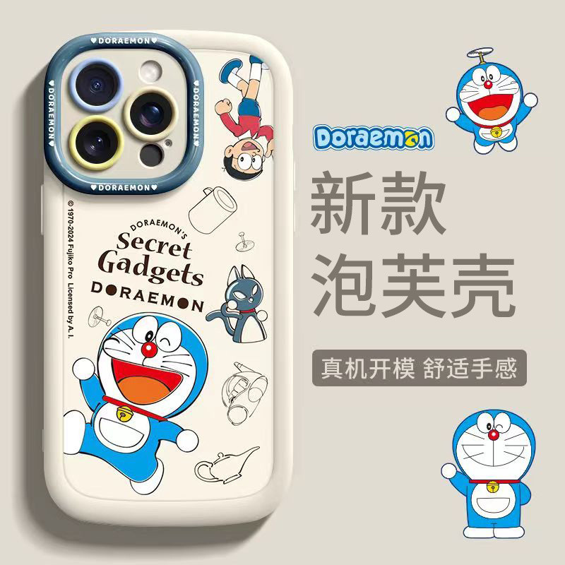 โดราเอมอนiphone 16/13Promaxพัฟเคสโทรศัพท์ภาพวาดสีน้ํามันสัตว์เล็กสําหรับiPhone11 12 15 14+ Pro 7 8 plus XS Maxกันน้ําDrop-Proofซิลิโคนนุ่มฝาครอบป้องกัน