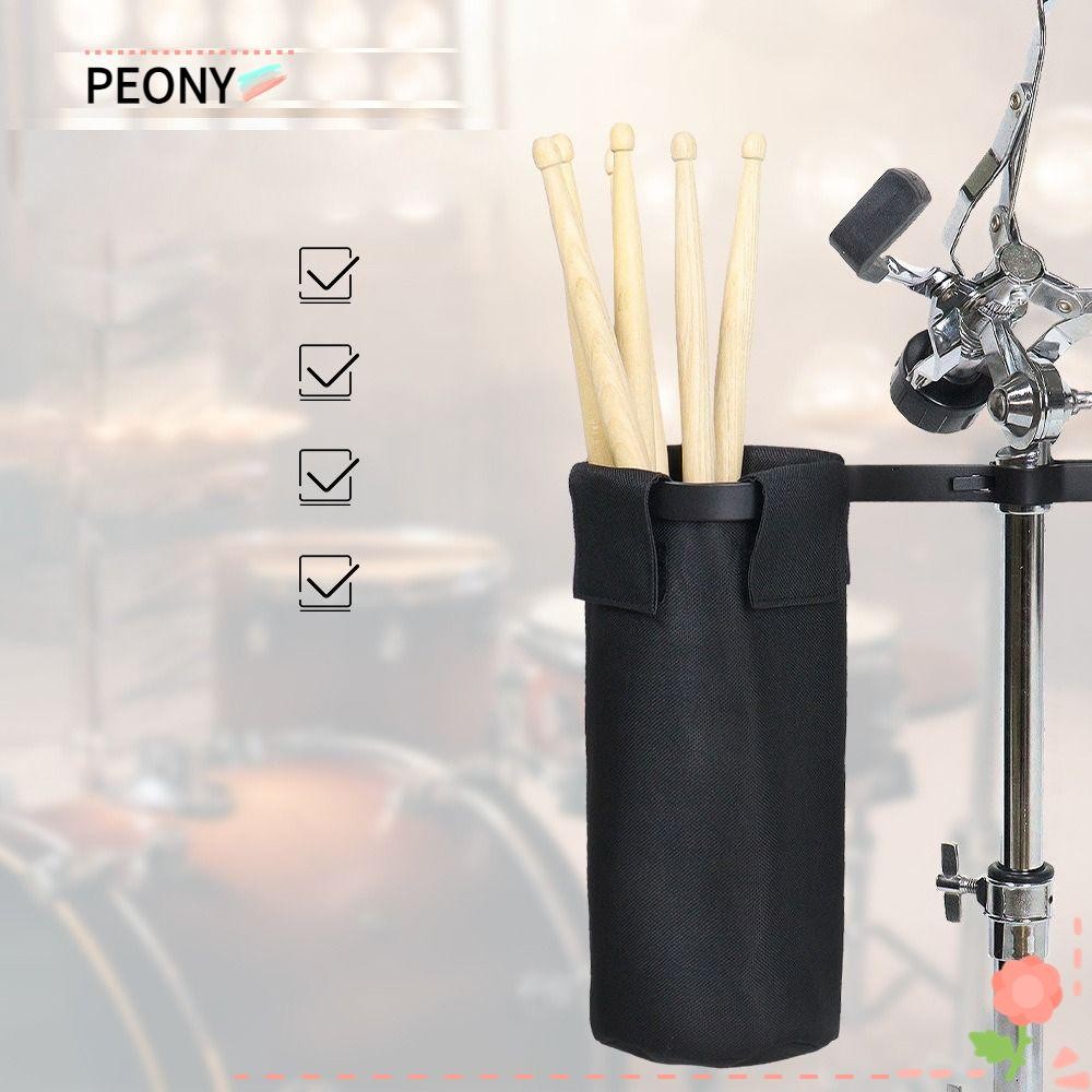 Peonypavilion ที่ใส่ไม้ตีกลองทรงกระบอกสีดํา, อุปกรณ์เครื่องมือกลองคลิปโลหะ Drumstick Tube Bag, อุปกรณ์เพอร์คัชชันที่ทนทานพร้อมถุงเก็บโครงรองรับ