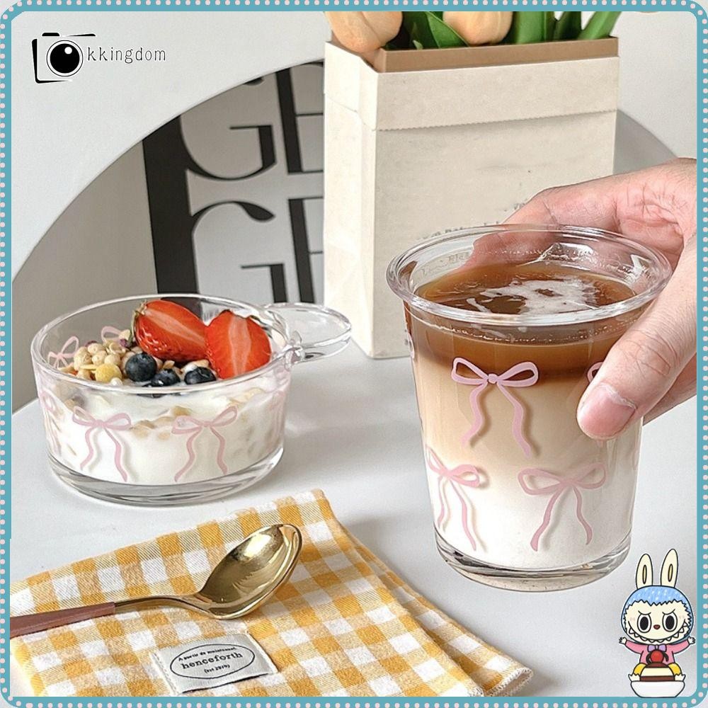 Kkingdom แก้วกาแฟเย็น, โบว์ปมดอกไม้ถ้วยแก้ว, เครื่องดื่มกาแฟ Fragmented น่ารักสําหรับฤดูร้อน