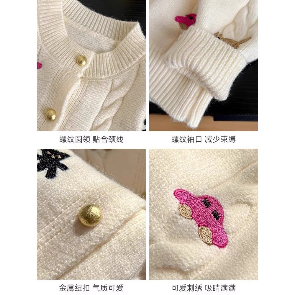 เสื้อไหมพรมเด็กผู้หญิงเสื้อคาร์ดิแกนเสื้อโค้ทฤดูใบไม้ร่วงและฤดูหนาวแบบใหม่ปักลายถักเสื้อถัก100-150ซม. ใส่ได้ - รูปที่ 6