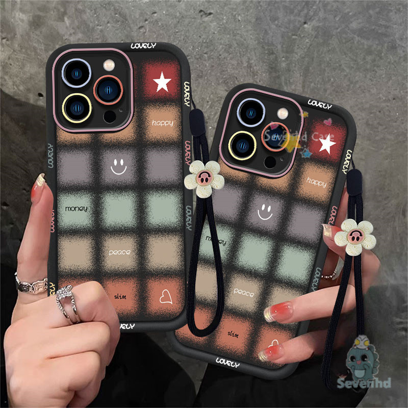 Swoosh Square Smileเคสโทรศัพท์ดอกไม้สําหรับiPhone 11 13 14 15 16 12 Pro Max X Xr Xs 8 7 6 Plus SE 2020 แฟชั่นเกาหลีซิลิโคนกันกระแทกนุ่มTouchฝาครอบป้องกัน