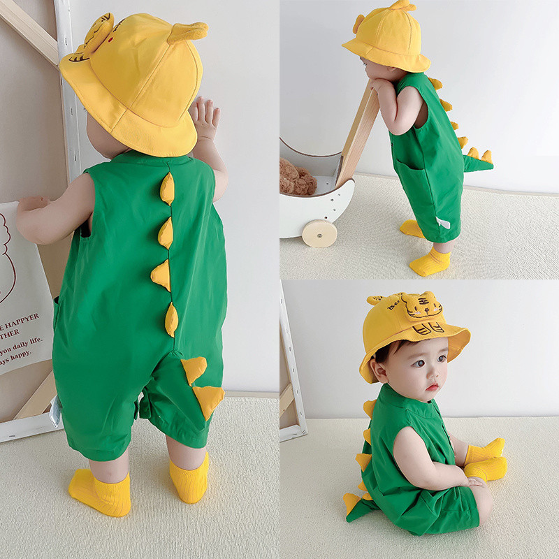 ราคาถูก น่ารัก ลูกไดโนเสาร์ แขนกุด ผ้าฝ้าย จั๊มสูท อายุ 0 ถึง 3 ปี ชุดกระโปรงเด็ก ชุดตรุษจีนเด็ก ชุดจีนเด็กแรกเกิด ชุดน่ารัก ชุดน่ารักๆ ชุดวอร์ม
