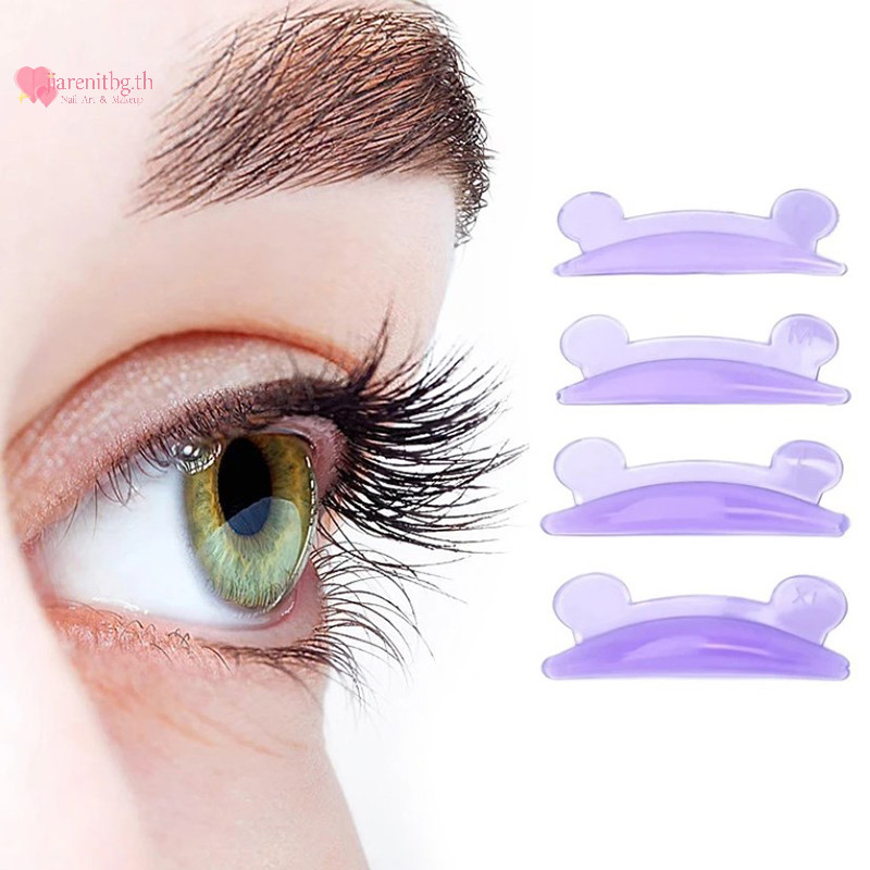 Renbg 4 คู่หมีสีม่วงรูปร่างขนตา Perming Pad ซิลิโคน Curler Rods Lashes Lift แต่งหน้าเครื่องมือ 3D Eyelash Curler Applicator เครื่องมือ TH