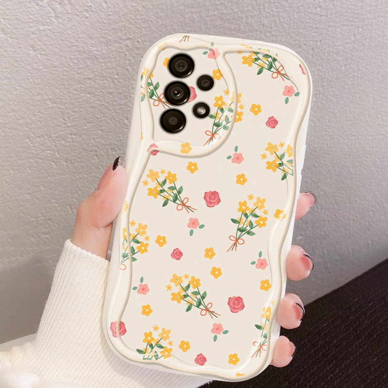 SAMSUNG เต็มหน้าจอช่อดอกไม้สีเหลืองกันกระแทกเคสโทรศัพท์สําหรับsamsung Galaxy A23 A32 A52 A72 4G 5G A33 A53 A73 M32 A52S 5Gซิลิโคนใสป้องกันปกอ่อน