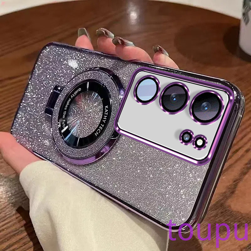 หรูหรา Electroplated Glitter เคสโทรศัพท์ Vivo V29 5G V30 5G V29E V27 5G V27E V25 V25E V23 5G V21 5G V19 tective Shell ใสโปร่งใสกันกระแทกพร้อมวงเล็บ
