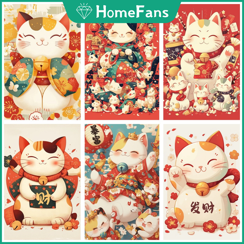 HFGod Money Cat 5D DIY เพชรจิตรกรรมชุด Cosmic Cross เพชรเย็บปักถักร้อยภาพวาด Rhinestone โมเสคเพชร Art Home Decor ภาพวาด