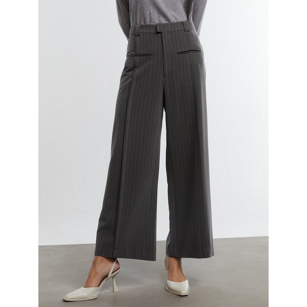 [Pomelo] กางเกงขากว้างลายทาง / Pin Stripe Wide-Leg Trousers