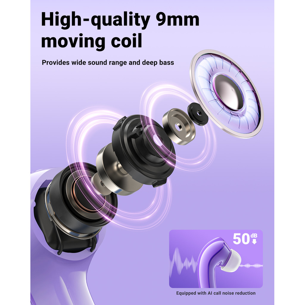 Acefast T9 TWS หูฟังไร้สายบลูทูธ 5.3 หูฟังกีฬาชุดหูฟังไฮไฟ AI โทรเสียงรบกวนหูฟังเบสสําหรับ iphone 15 14