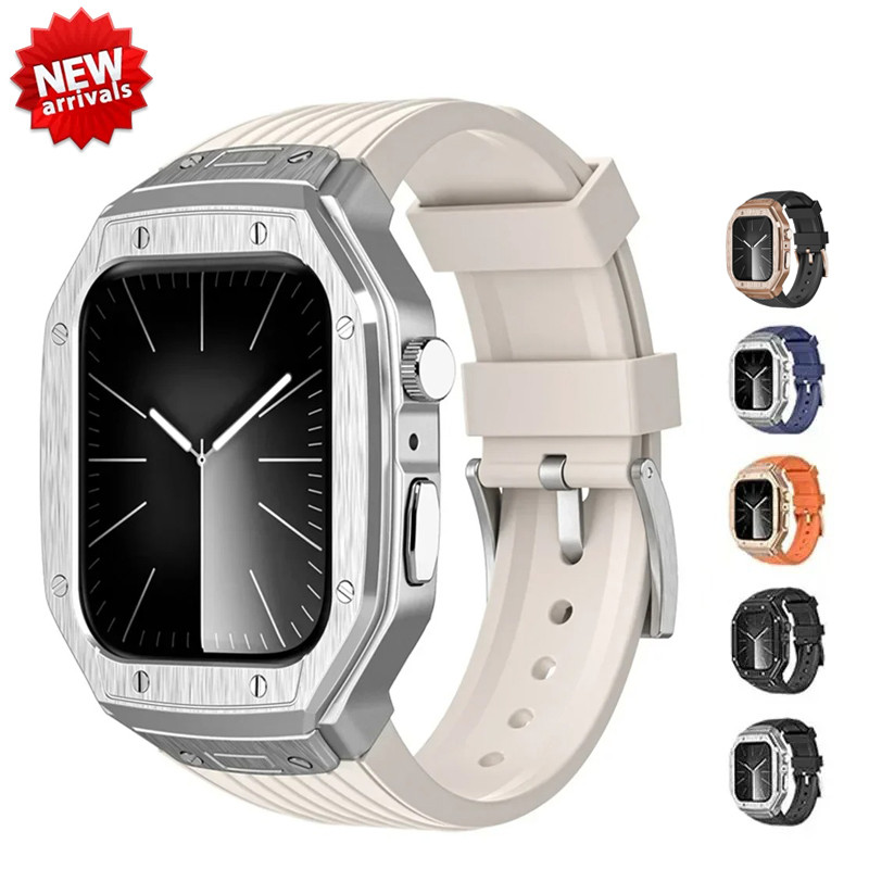 Luxury Modification Kit เคสโลหะ + TPU สายรัดอุปกรณ์เสริมสําหรับ iWatch Series 9 8 7 45 มม.6 5 4 Se 44 มม.สายนาฬิกาอัจฉริยะ