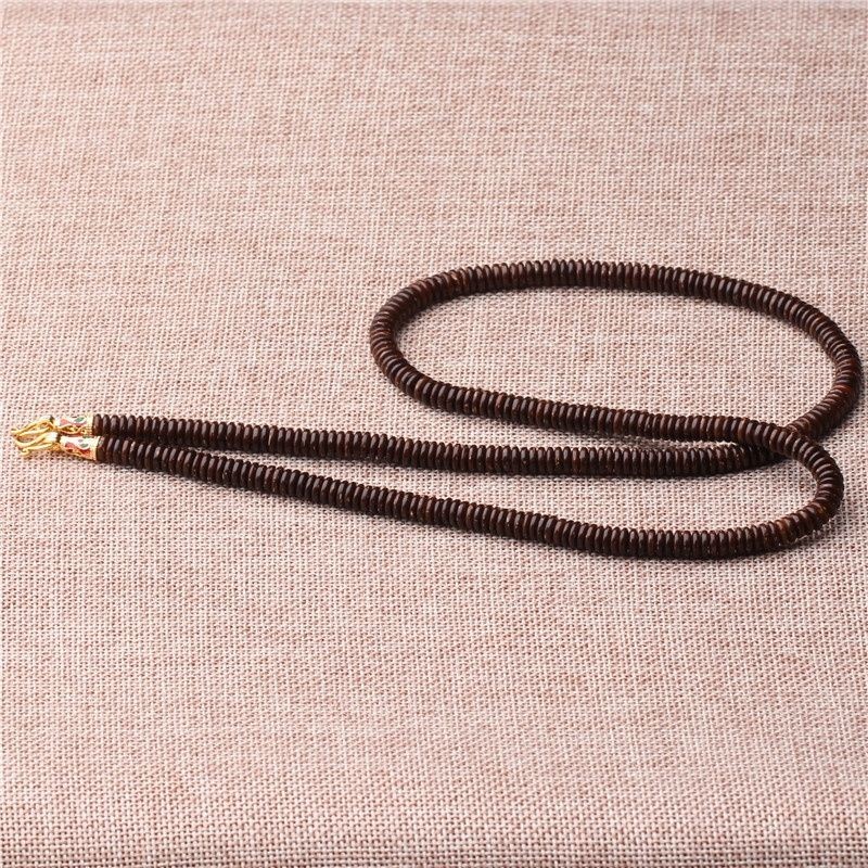 สร้อยคอนำโชคแบบชาติพันธุ์สำหรับผู้หญิง มีลูกปัดกาแฟมะพร้าวและจี้สีดำ FPL23