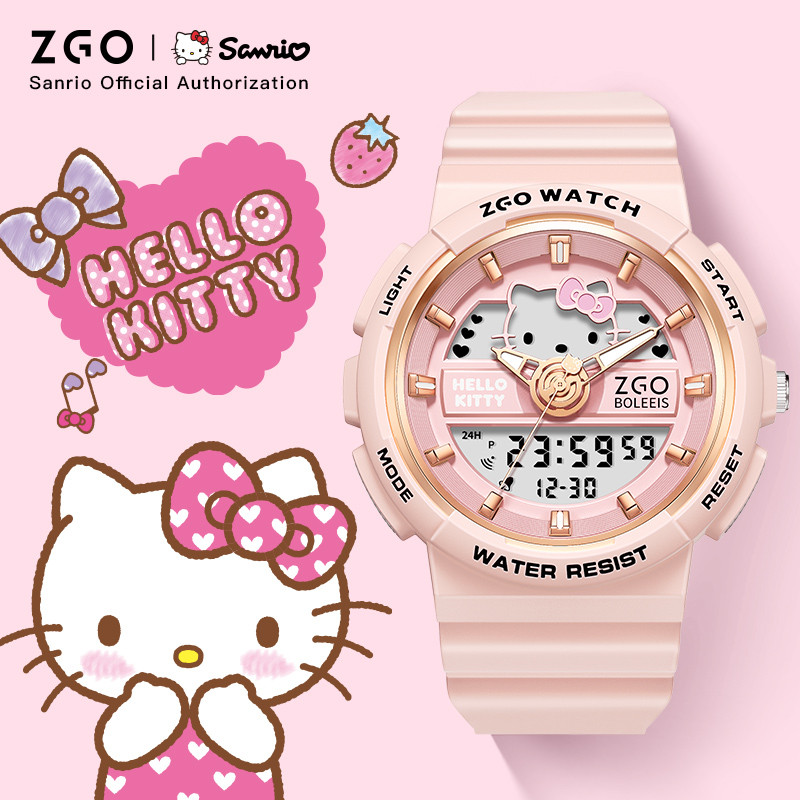 P PF1Y Zhenggang ZGOx Hello Kitty นาฬิกาสาวนักเรียนมัธยมต้น Sanrio Joint เด็กกันน้ํานาฬิกาอิเล็กทรอนิกส์ 863