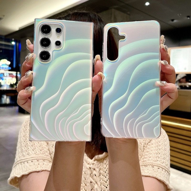 SAMSUNG หรูหราใหม่คลื่นเลเซอร์กรณีขอบนุ่มเปลือกแข็งสําหรับsamsung S24 FE A16 A06 A55 S23 S22 S21 S20 FE S24 Plus Note 20 Ultra A14 A15 A25 A35 A52 A53 A54 5G