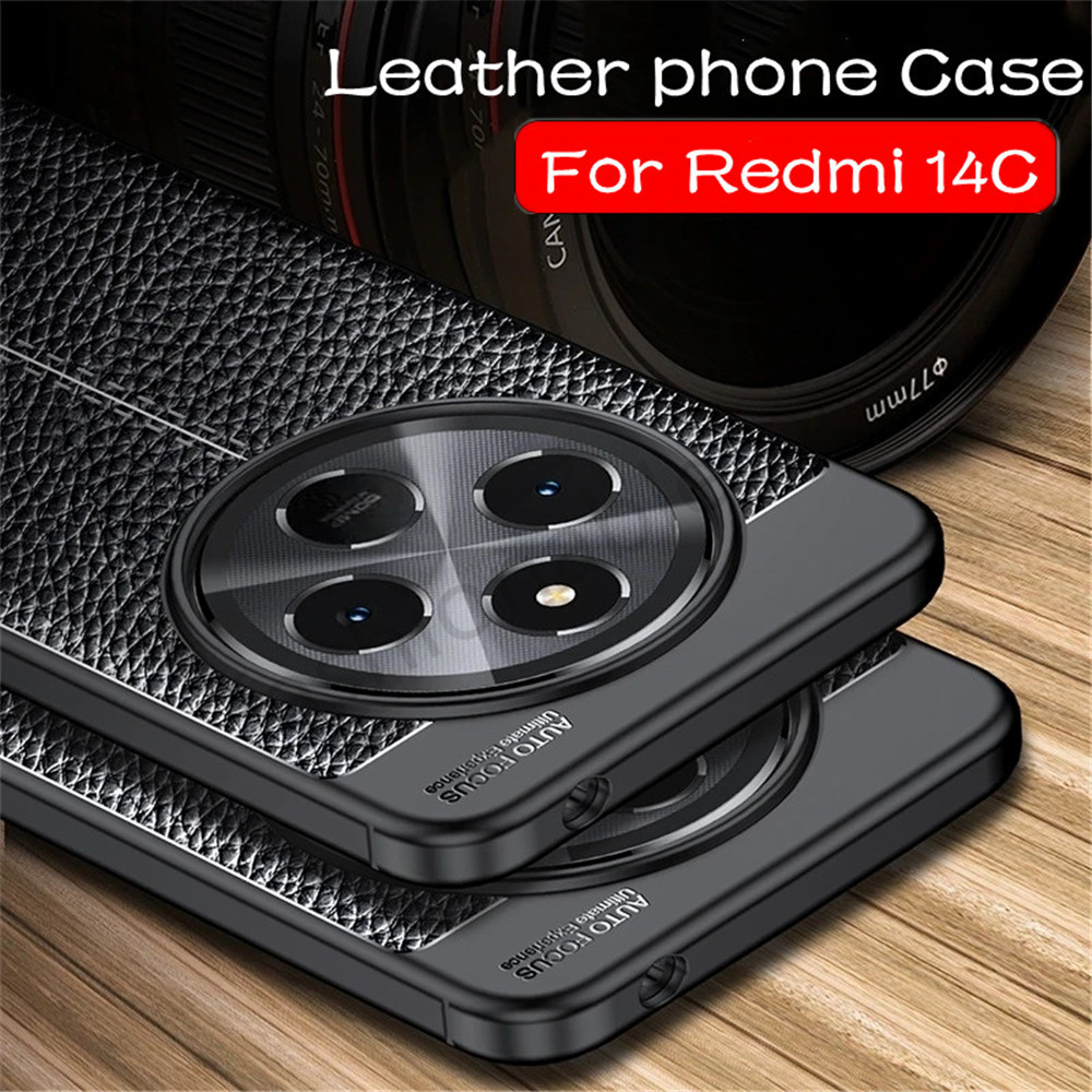 หรูหราหนังเคสโทรศัพท์สําหรับredmi 14C 13C 14 C 13 C Redmi14C Redmi13C 4G 5Gกันชนกันกระแทกปลอกแฟชั่นสีทึบหนังปกหลัง