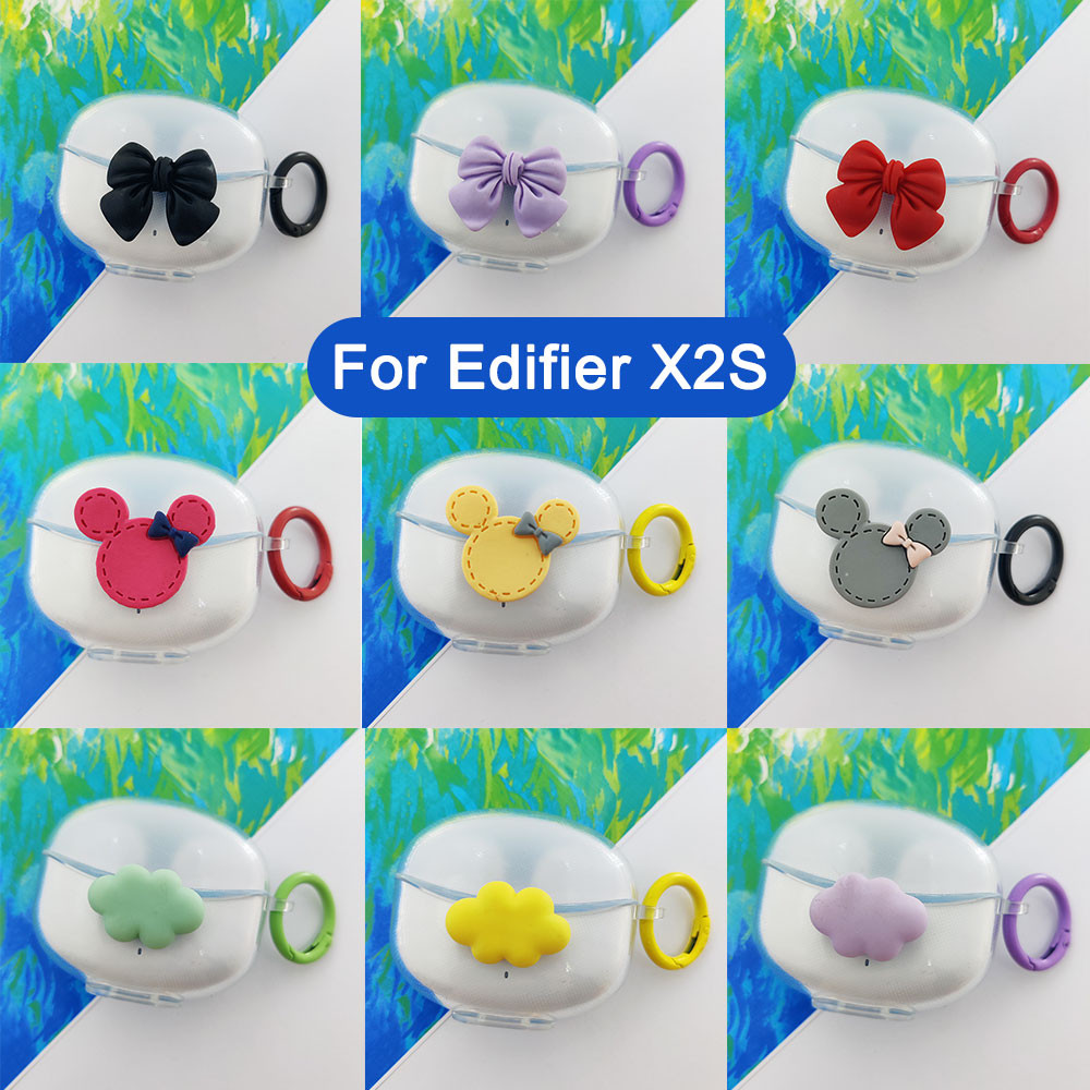 สําหรับ Edifier X2S ปลอกป้องกันเคสสีทึบโปร่งใสสําหรับ Edifier X2S น่ารักการ์ตูนหูฟังฝาครอบ