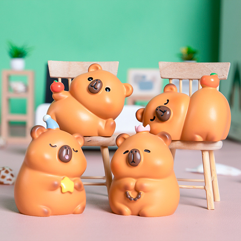 4 ชิ้น/เซ็ตของของเล่นคาปิบาระน่ารักของขวัญเด็กเครื่องประดับตกแต่งเดสก์ท็อป