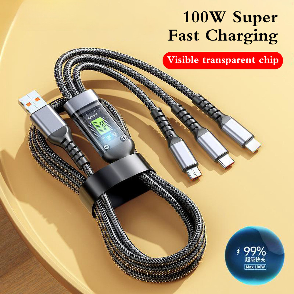 3 in 1 Fast Charging 6A สายชาร์จ USB สําหรับ Samsung oppo xiaomi สายชาร์จ  รองรับ Micro/Type-C/L ทุกรุ่น – โปรปัง