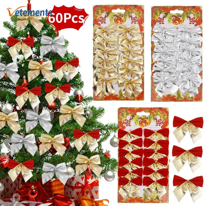 Diy Glitter Ribbons Bow ห่อของขวัญตกแต่ง - ทองโบว์สีแดงเครื่องประดับต้นคริสต์มาส - อุปกรณ์ตกแต่งบ้านปาร์ตี้คริสต์มาส