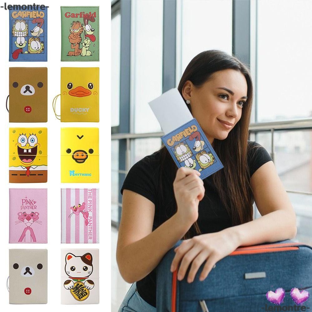 ปกหนังสือเดินทาง LEMONTRE, ปลอกป้องกันใบรับรอง PU ลายการ์ตูน, ที่ใส่บัตรป้องกันที่สร้างสรรค์, ที่หนีบตั๋วมัลติฟังก์ชั่นสากล