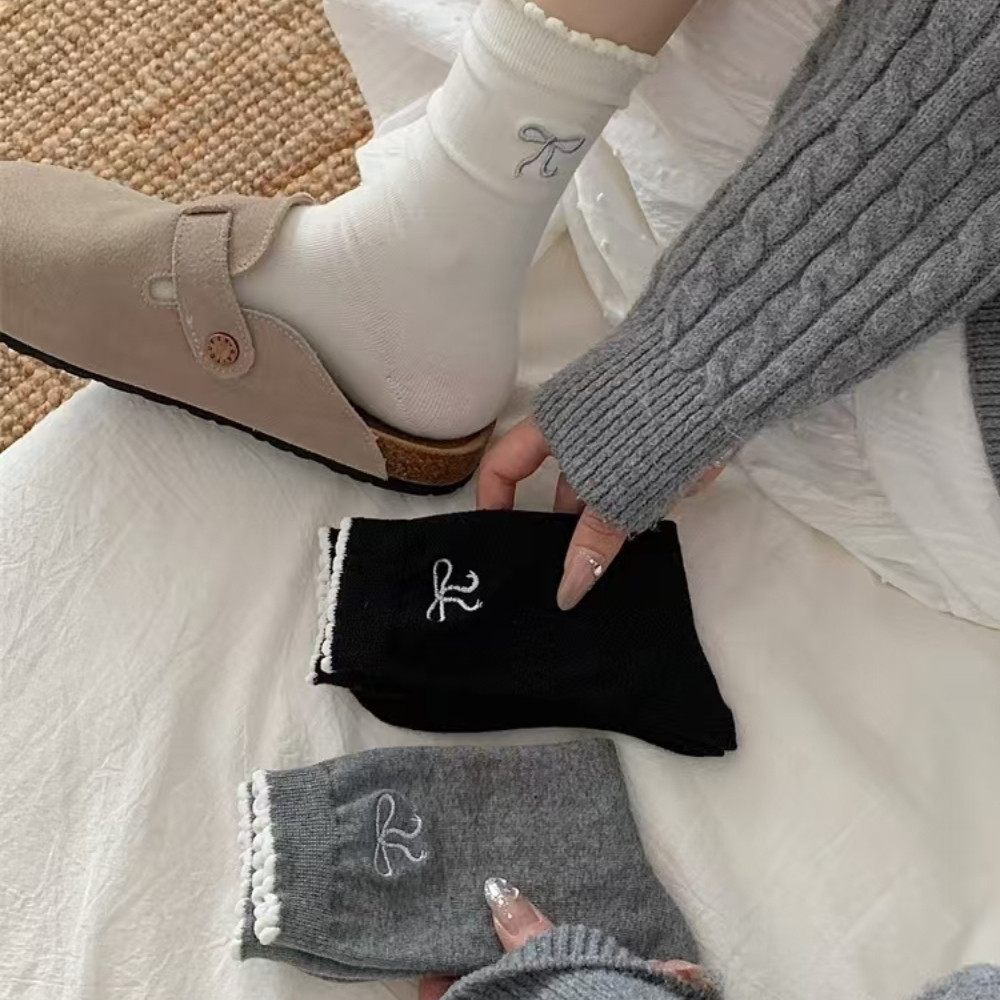 ถุงเท้าข้อสั้นสไตล์ Miu สำหรับผู้หญิงในฤดูใบไม้ผลิและฤดูใบไม้ร่วง ถุงเท้าผ้าฝ้ายแท้ทรงท่อกลาง - รูปที่ 7