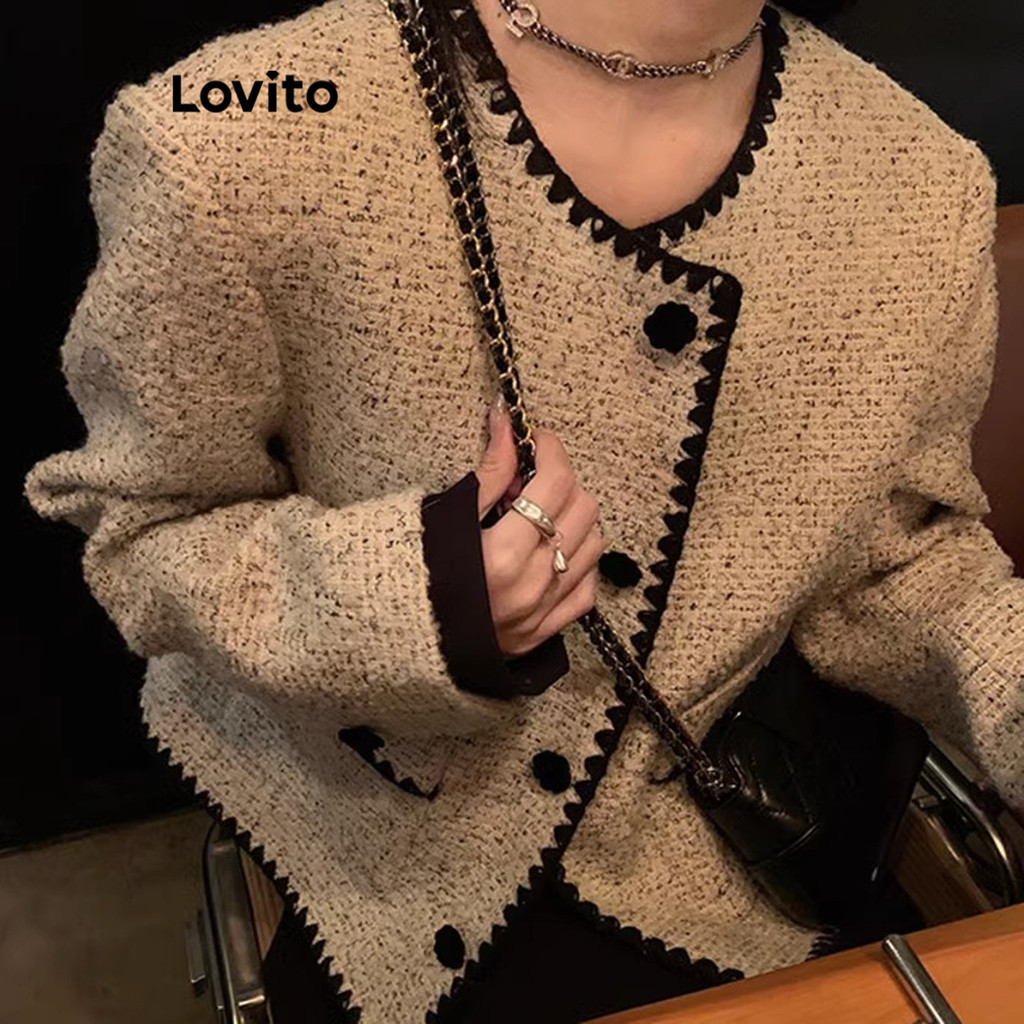 Lovito แจ็คเก็ต บล็อกสี สำหรับผู้หญิงแบบสบาย ๆ แบบธรรมดาเสื้อแจ็คเก็ต บล็อกสี LNA77167