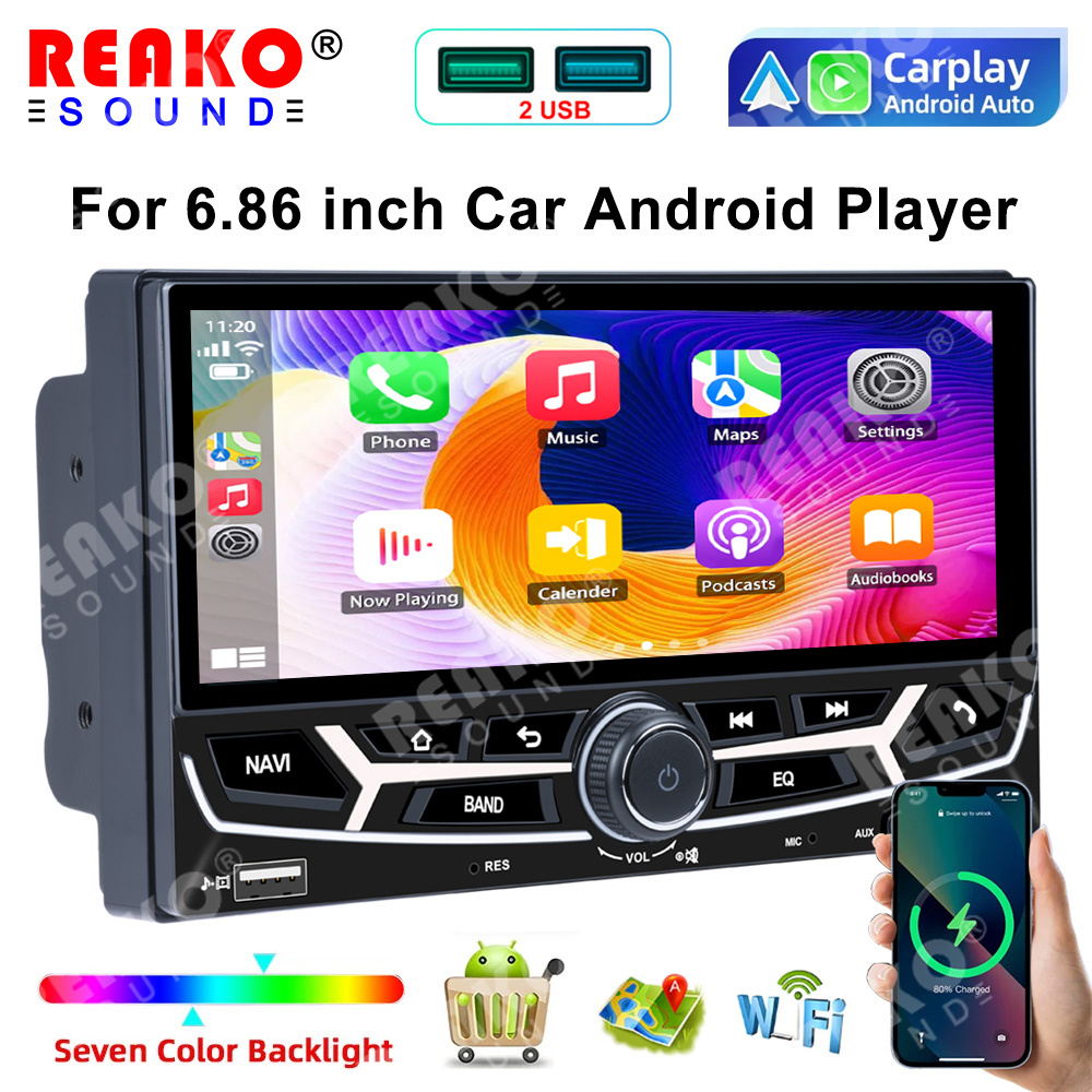 REAKOAUTO 2DIN 2+64G Android รถวิทยุสเตอริโอเครื่องเล่นมัลติมีเดียไร้สาย Carplay Android auto BT WIF