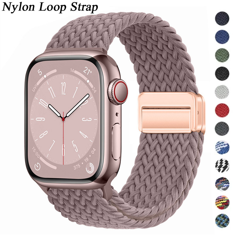 ไนลอนถักหลายสีสายคล้องคอสําหรับ Apple Watch S10 42 มม.46 มม.49/45/44/42/41/40/38 มม.Iwatch Series Ultra2/10/9/8/7/6/5/4/3