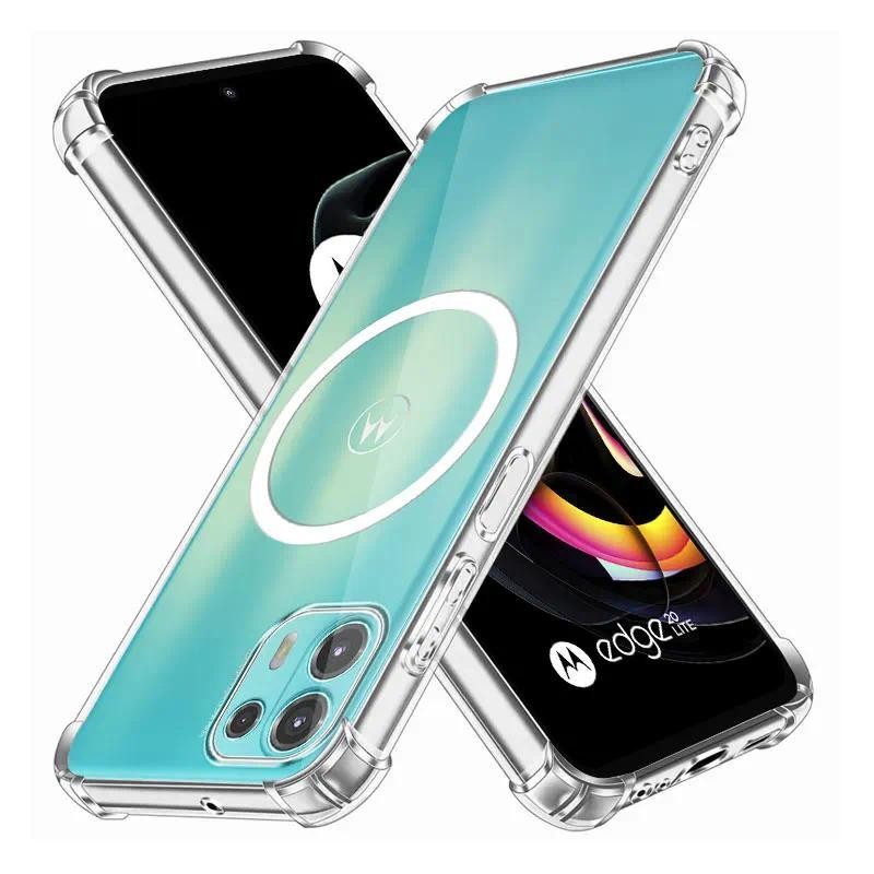 สําหรับ Moto Edge 20 Lite/Edge 20 Pro กรณีไร้สายชาร์จแหวนแม่เหล็กสติกเกอร์กันกระแทก Clear Soft ซิลิโคนเคสโทรศัพท์สําหรับ Motorola Edge 20 Fusion ปกหลัง