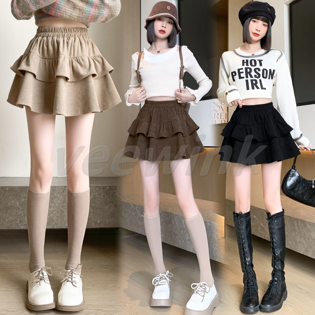 Veewink พร้อมส่งจากกทม กระโปรงสั้นทรงเอเซ็กซี่ ซับกางเกง แฟชั่นเกาหลีเอวกลาง  น่ารักและเซ็กซี่ สำหรับผู้หญิง