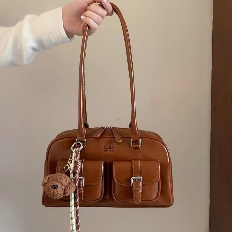 South Style Chio2nd Sampa Wine Gallery Pillow Bag Female Autumn Retro Boston Bag Commuter Portable Shoulder Bag