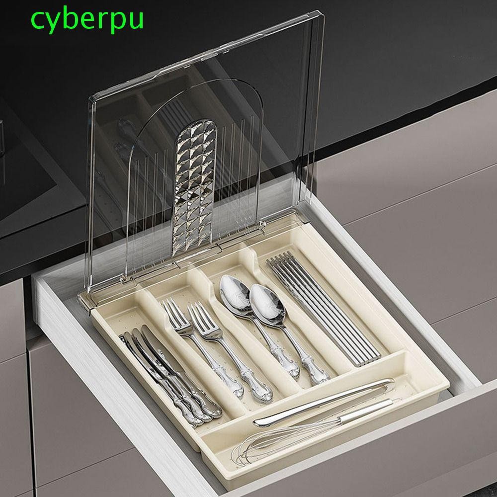 Cyberpulse 5 ช่อง Flatware Organizer,กันฝุ่นโปร่งใสฝาปิดเครื่องเงินลิ้นชัก,ที่เรียบง่ายขนาดใหญ่ความจุพลาสติกช้อนส้อมแยกถาดลิ้นชัก