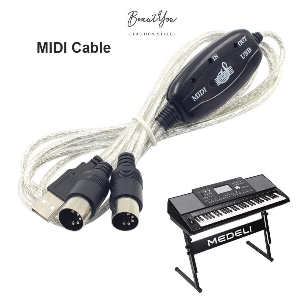 Professional MIDI สาย USB IN-OUT PC to Music คีย์บอร์ดอิเล็กทรอนิกส์อะแดปเตอร์สําหรับ Windows 7/ 10/ 98SE/ ME/ 2000/ XP Mac OS [BeautYou.th]
