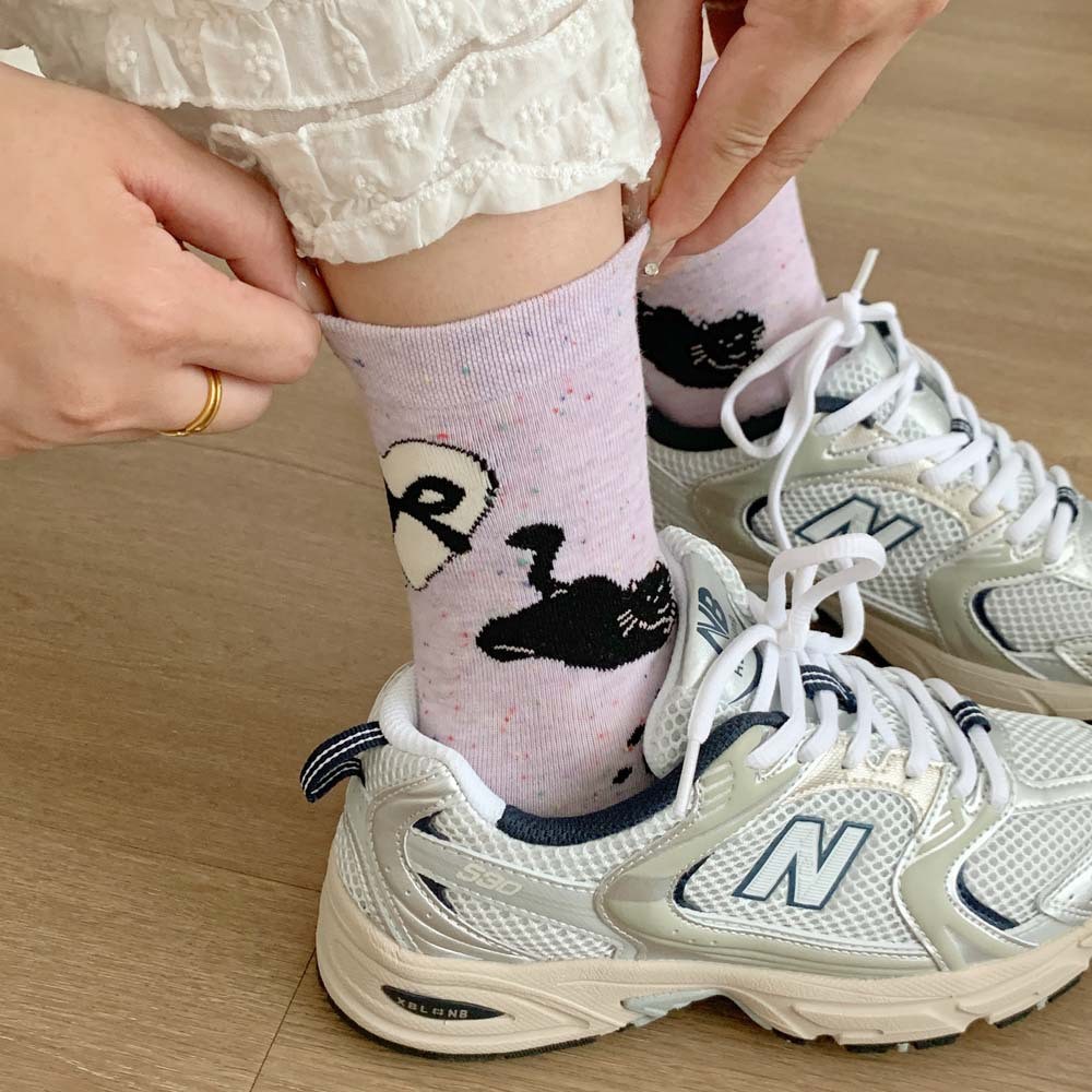 น่ารัก แมวถุงเท้าผู้หญิงการ์ตูนที่มีสีสันลายจุดกุทัณฑ์พิมพ์กลางหลอดถุงเท้าข้อเท้าน่ารักสบายๆถุงเท้าผ้าฝ้าย - รูปที่ 4
