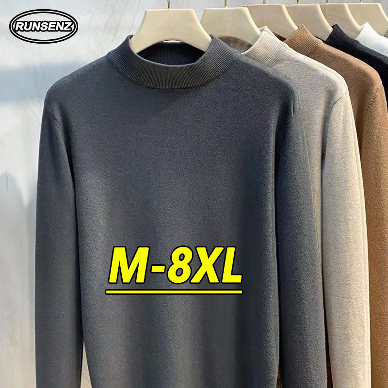 ม-8เอ็กแอล เกาหลีครึ่งคอสูงเสื้อกันหนาวผู้ชายขนาดบวกเสื้อกันหนาวที่เรียบง่ายสบายๆหลวมแขนยาวด้านบน