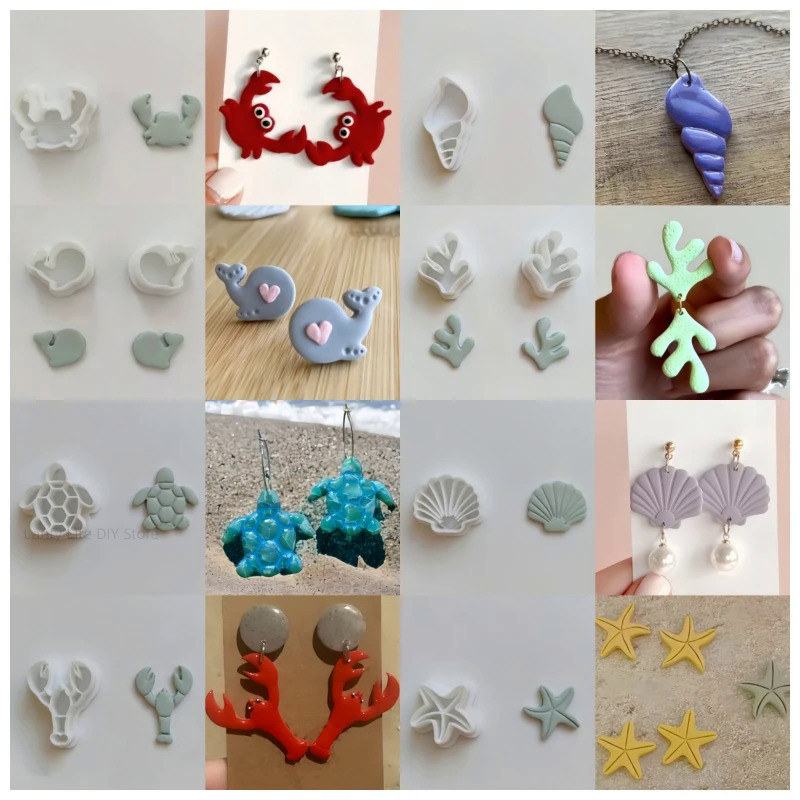 Beach Animals Soft Pottery Mold Polymer Clay Cutter Conch/Coral/Fox/Rabbit DIY Ceramic Earring Penda