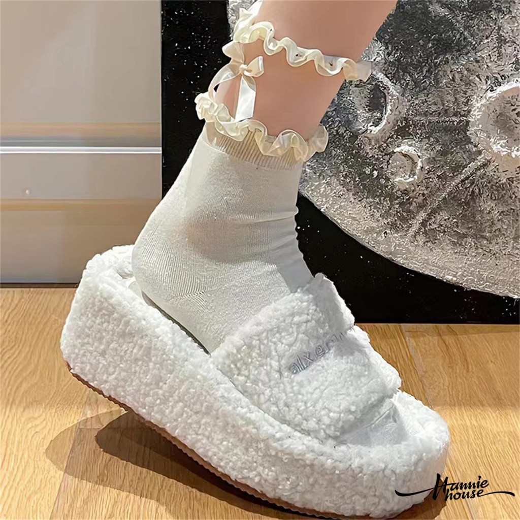 Hanie House- Women Lace Ruffled Ankles Japanese Jk Style Mid-Tube Bow Lolita Socks