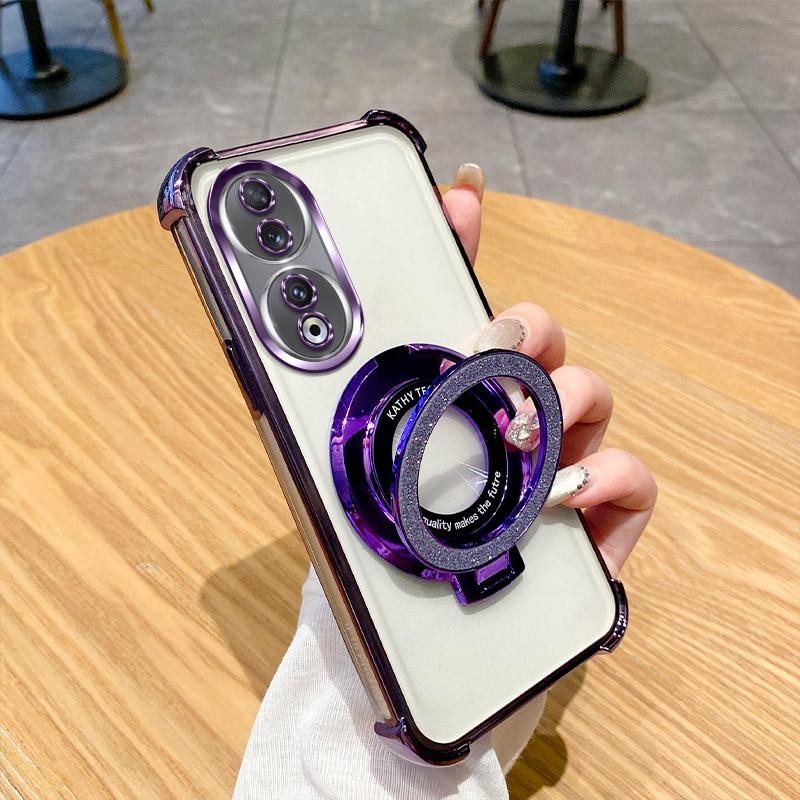 ผู้ถือแม่เหล็กสําหรับ Honor 90 Honor90 REA-NX9 กรณีชุบ Bling ซิลิโคนนุ่ม TPU ปกหลัง Anti Fall ป้องกันโทรศัพท์ปลอก