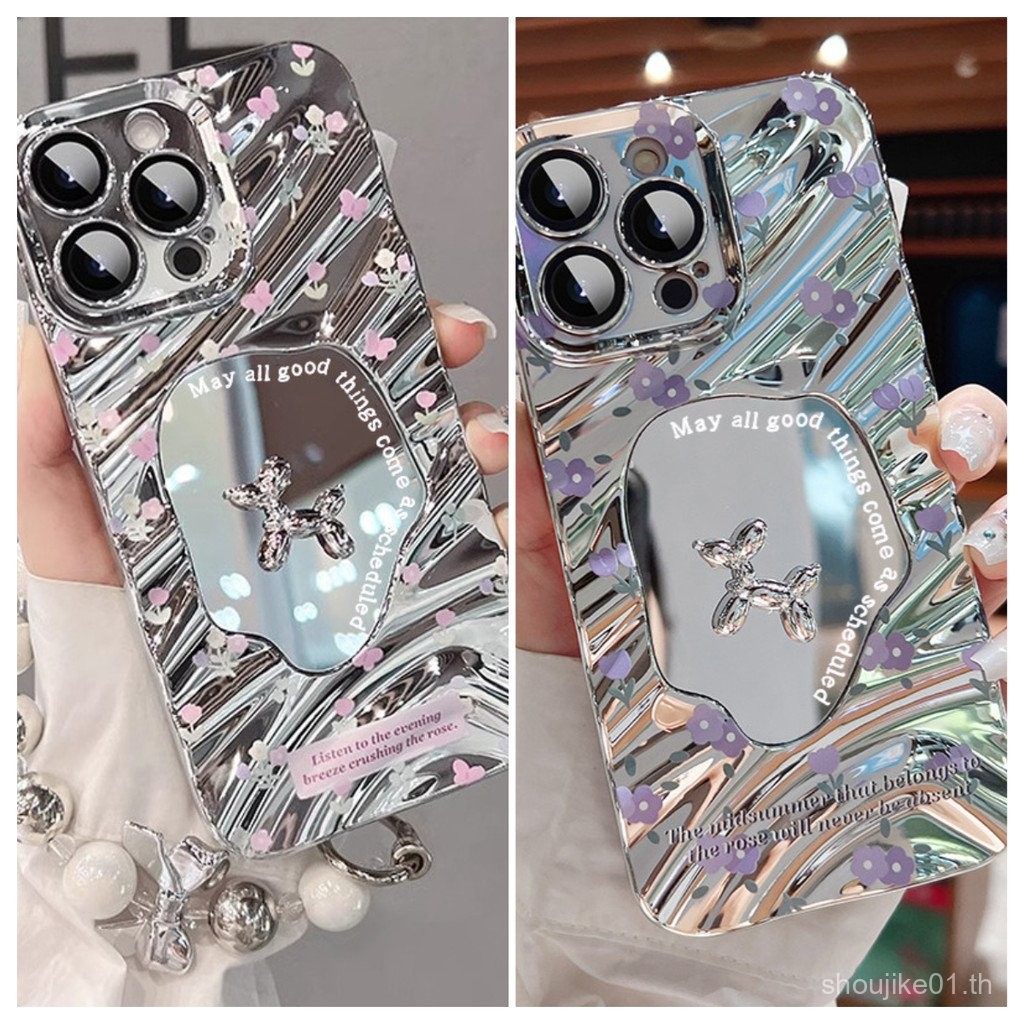 หรูหรา electroplated กระจกโทรศัพท์ Case เข้ากันได้สำหรับ iPhone 11 XR 15 13 14 12 PRO MAX 8 7 plus SE 2020 x XS MAX คลื่นกระจก TPU โทรศัพท์เคสด้วยกระจกดอกไม้แบบ