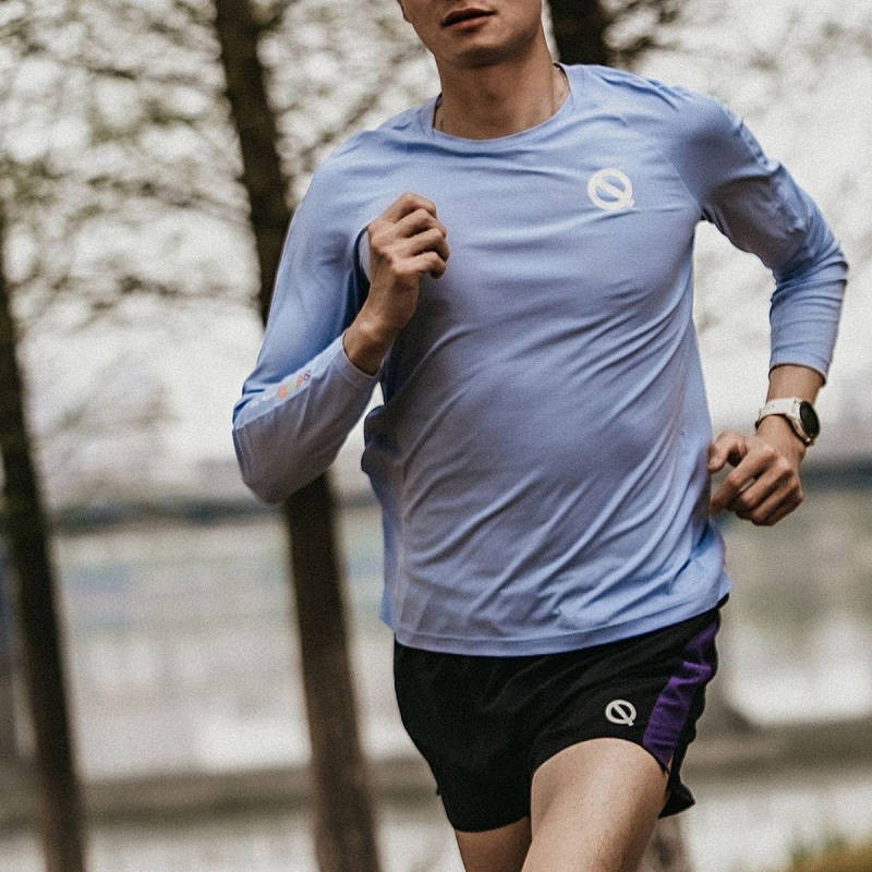 【Ready Stock】 Qinkung Lightweight Sports Running Sportswear Long Sleeve Sun Protection T-shirt Overlapping Collar Lightweight Men's Spring/Summer Quick Drying Clothes f6Cn