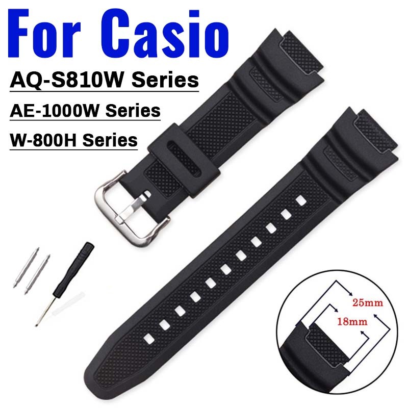 สร้อยข้อมือยางนุ่มสําหรับ Casio AE-1000W AQ-S800 AQ-S810W W-800H 18 มม.สายนาฬิกาซิลิโคนนาฬิกากันน้ํากีฬานาฬิกาอุปกรณ์เสริมผู้ชายผู้หญิงสร้อยข้อมือ