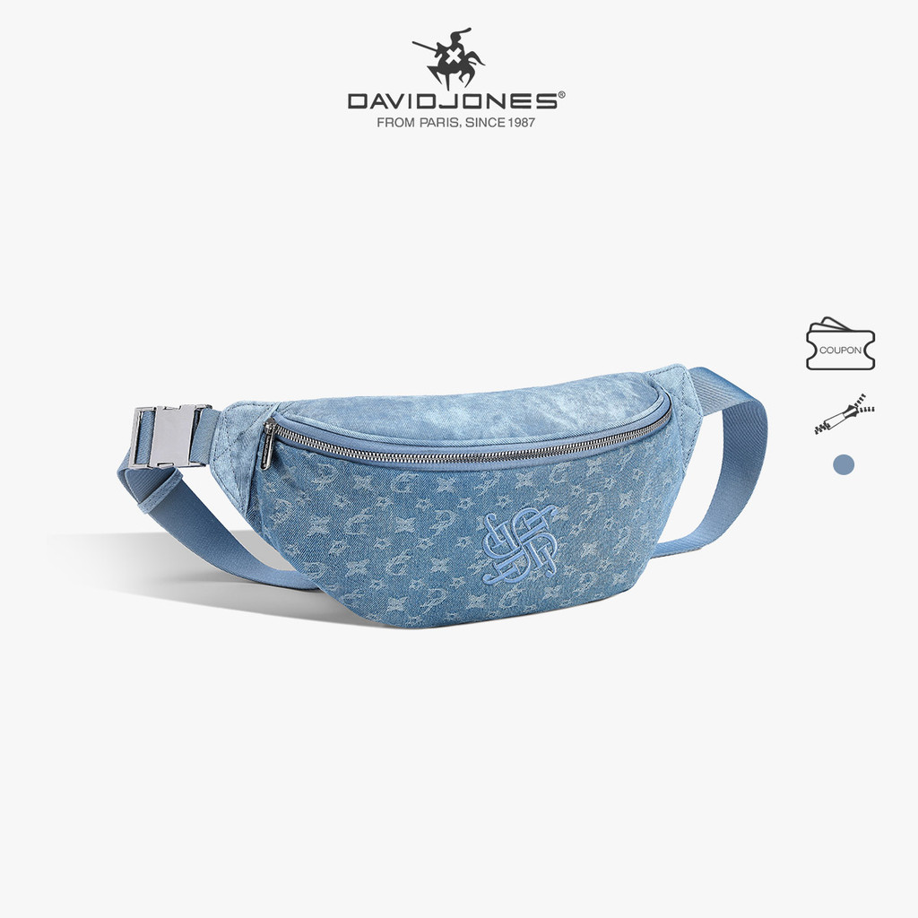 David Jones Paris 2025 Spring Summer New Collection Canvas เลียนแบบผู้หญิง DENIM Sling bag Fanny pack กระเป๋าคาดเอว แพ็คเอว