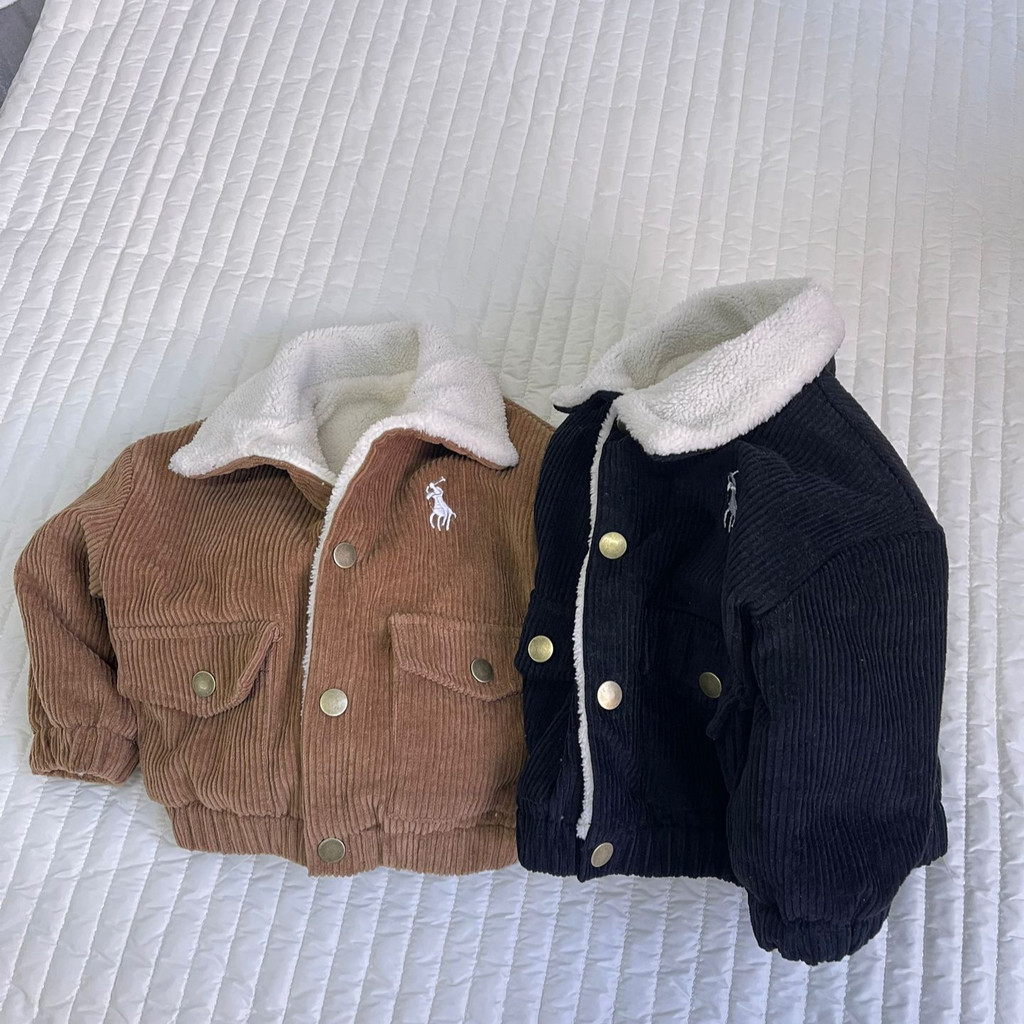 เสื้อแจ็คเก็ตเด็ก Pony ปัก Lamb ขนแกะหนาเสื้อแขนยาวผ้าฝ้ายเบาะ Corduroy เด็กเสื้อแจ็คเก็ตอุ่น