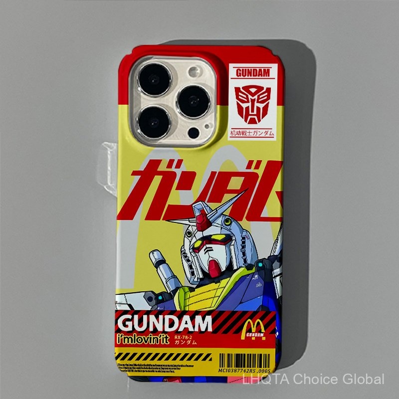 จำ yuanzu กันดั้มเข้ากันได้สำหรับ IPhone16 15 14 13 12 11 PRO MAX x XR XS MAX 8 7 6วินาทีบวก SE 2020สดใสก๋วยเตี๋ยวสี่ขนมปังป้องกันกล้องกันกระแทกปกหลังโทรศัพท์กรณี N