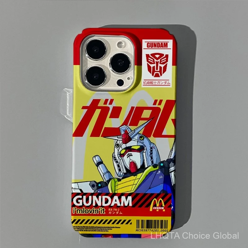 จำ yuanzu กันดั้มเข้ากันได้สำหรับ IPhone16 15 14 13 12 11 PRO MAX x XR XS MAX 8 7 6วินาทีบวก SE 2020สดใสก๋วยเตี๋ยวสี่ขนมปังป้องกันกล้องกันกระแทกปกหลังโทรศัพท์กรณี N
